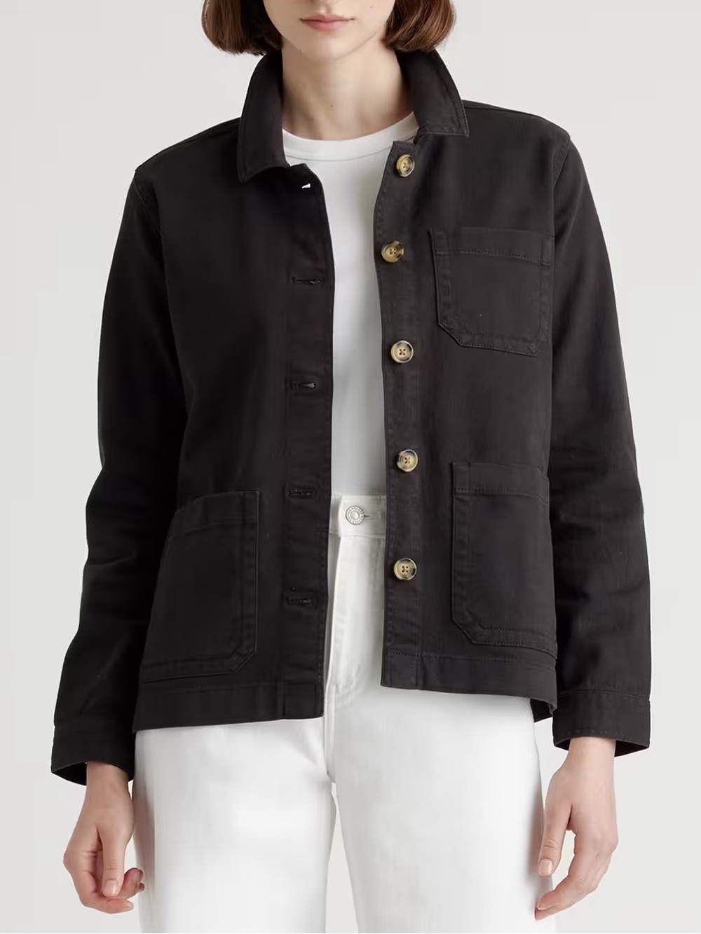Quince Organic Comfort Stretch Chore Jacket Black size Medium